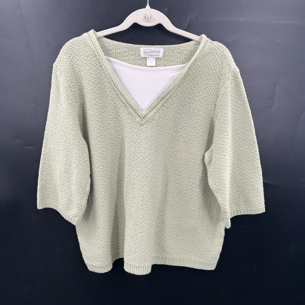 CJBanks sage Green twofer‎ knit  V-neck Boxy Sweater top cottagecore y2k 2X